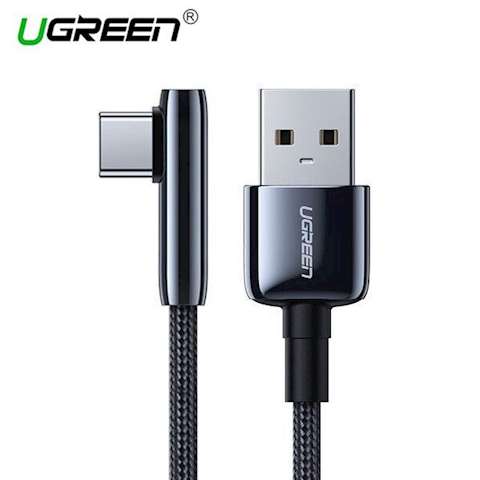 USB კაბელი UGREEN US313 (70415) USB 2.0-A to Angled USB-C Cable Zinc Alloy Shell with Braided 2m (Black)