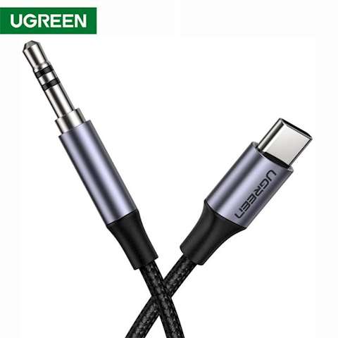 აუდიო კაბელი UGREEN AV143 (30633) Round Type-C to Aux USB-C Audio Cable 3.5mm Aluminum Shell 1m (Deep Gray)