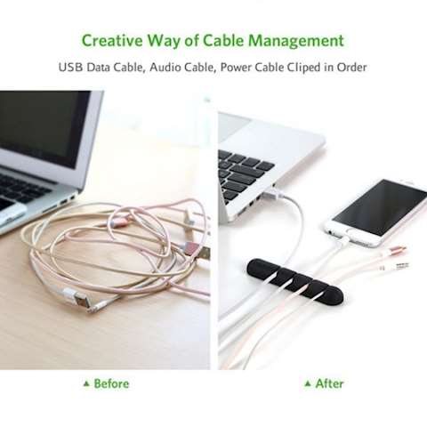 კაბელების მენეჯერი UGREEN LP114 Cable organizer 2 Pack silicone usb cable winder flexible cable control cable with clips holder for mouse headphones (Black)