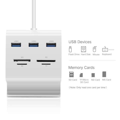 USB ჰაბი + ბარათის წამკითხველი UGREEN US156 (30344) UGREEN USB 3.0 3 Ports Hub + Card Reader with Cradle 1m