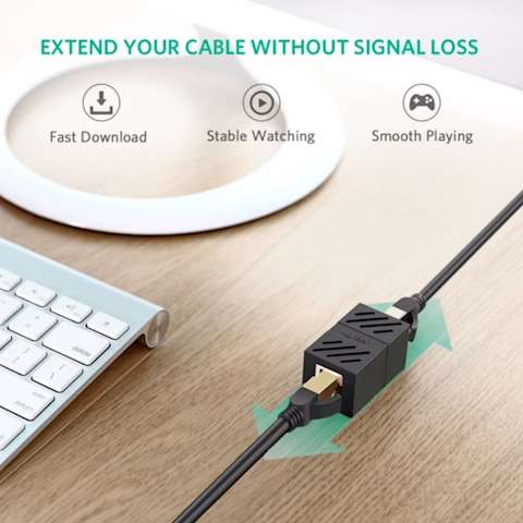 ქსელის კაბელის გადასაბმელი UGREEN NW114 (20390) RJ45 Cat7 / 6 / 5e Ethernet Adapter 8P8C Network Extender Extension Cable for Ethernet Female Cable (Black)