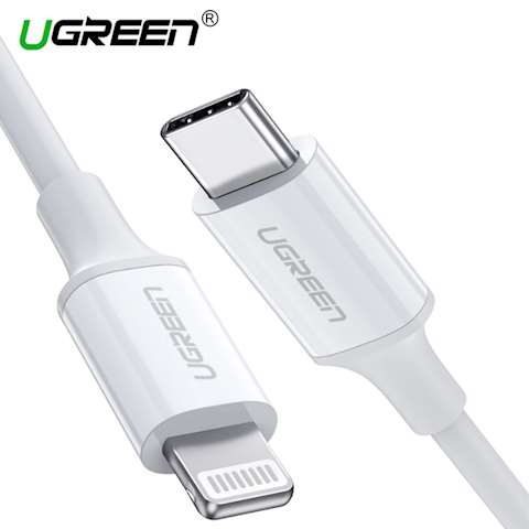 კაბელი UGREEN US171 (10493) USB-C to Lightning M/M Cable Rubber Shell 1m (White)