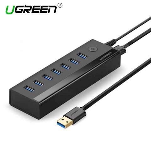 USB ჰაბი UGREEN US219 (30845) 7 Port USB 3.0 Hub (Black)