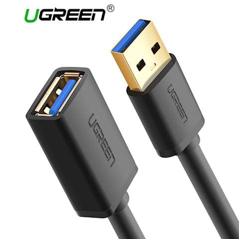 USB დამაგძელებელი Ugreen US129 USB 3.0 A male to female flat cable Black 1.5M Extension Cable