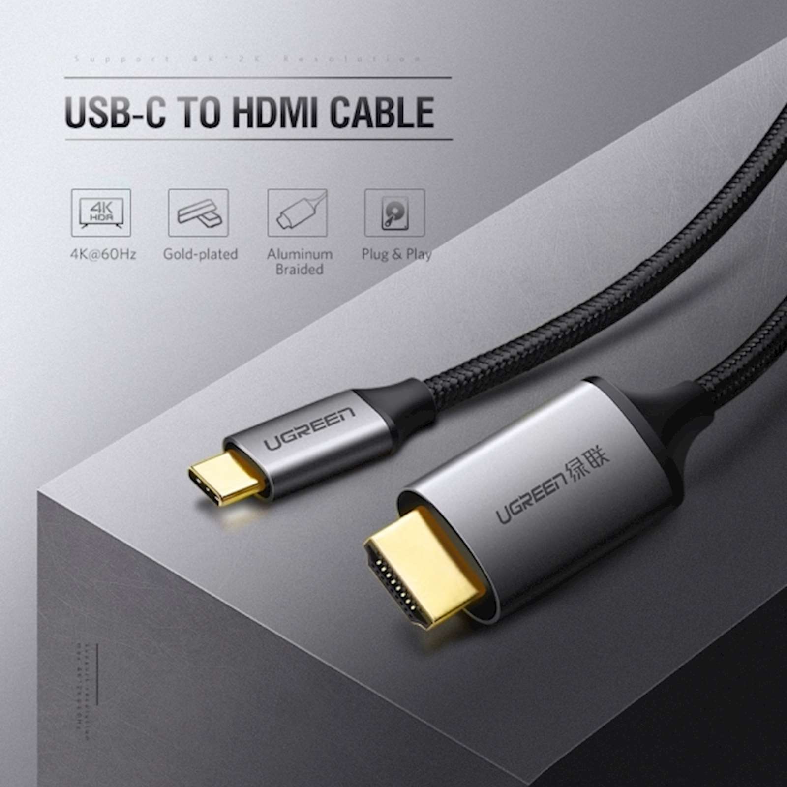 De er Foranderlig Reaktor HDMI კაბელი Ugreen MM142 USB C HDMI Cable Type C to HDMI 1.5M Thunderbolt 3