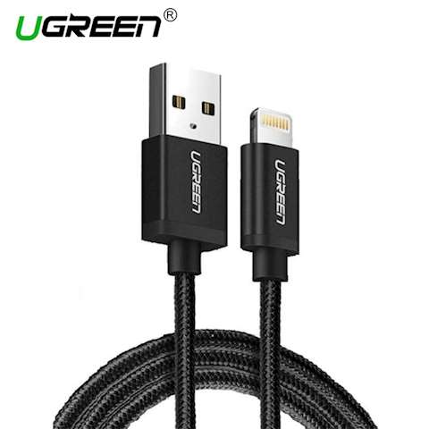 USB კაბელი UGREEN US199 Lightning to USB Cable Alu Case with Braided 1m (Black)