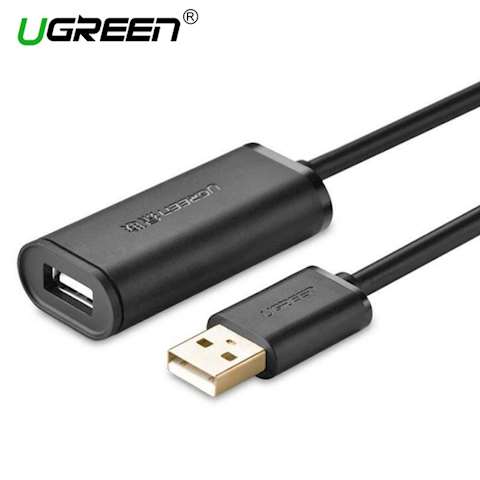 USB დამაგრძლებელი UGREEN US121 USB 2.0 Active Extension Cable with Chipset 15m (Black)