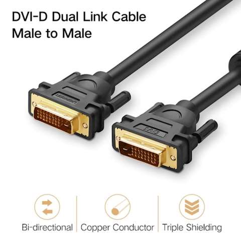 DVI კაბელი UGREEN DV101 DVI (24+1) Male to Male Cable Gold Plated 1m (Black)