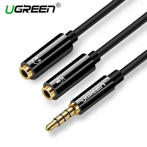 AUX კაბელი Ugreen (AV141) Audio Cable 3.5mm Jack Microphone Splitter cable 1 Male to 2 Female black 20cm