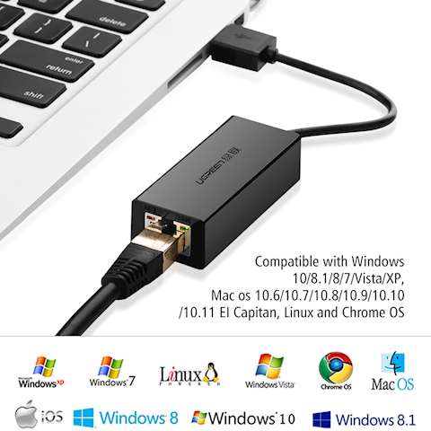 USB ქსელის ადაპტერი Ugreen CR110 USB To Lan adaptor 10/100 Mbps Network Adapter Black ABS 10CM